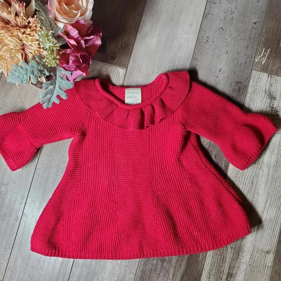 First Impressions Red Shimmery Knit Sweater Dress Tunic Size 18m - Picture 1 of 12